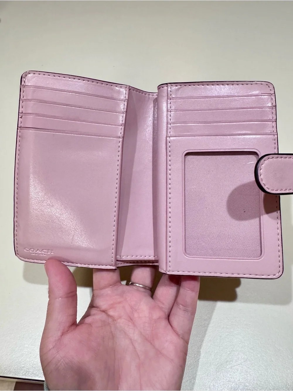 Coach Small Signature Wallet with Pink Snap and Gold Logo